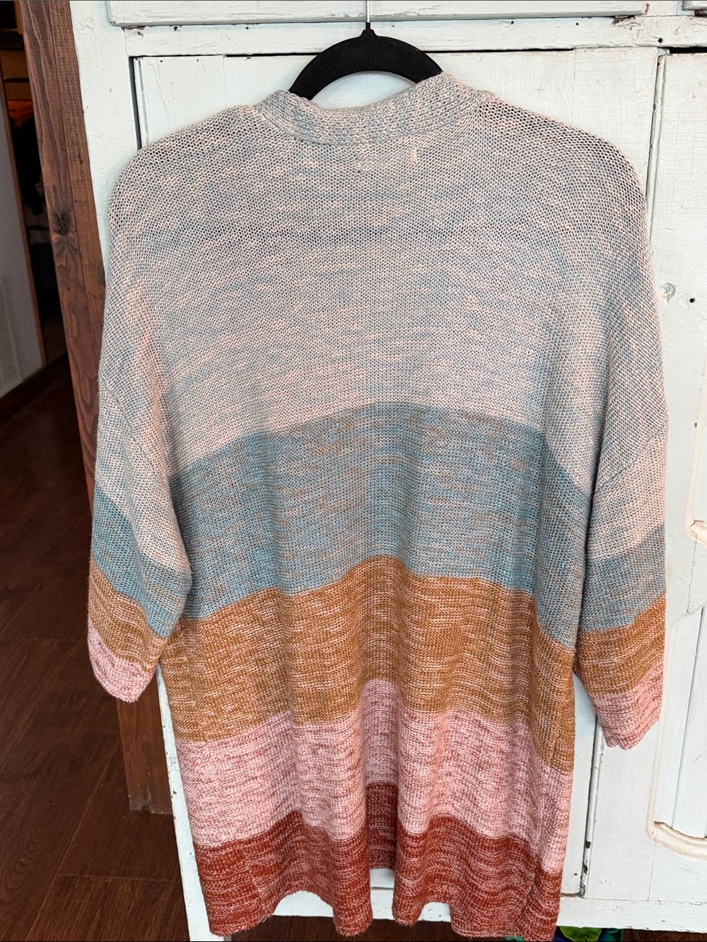 Maurices Open-Front Striped Knit Cardigan in Blue, Pink & Rust Boho - Picture 3 of 3